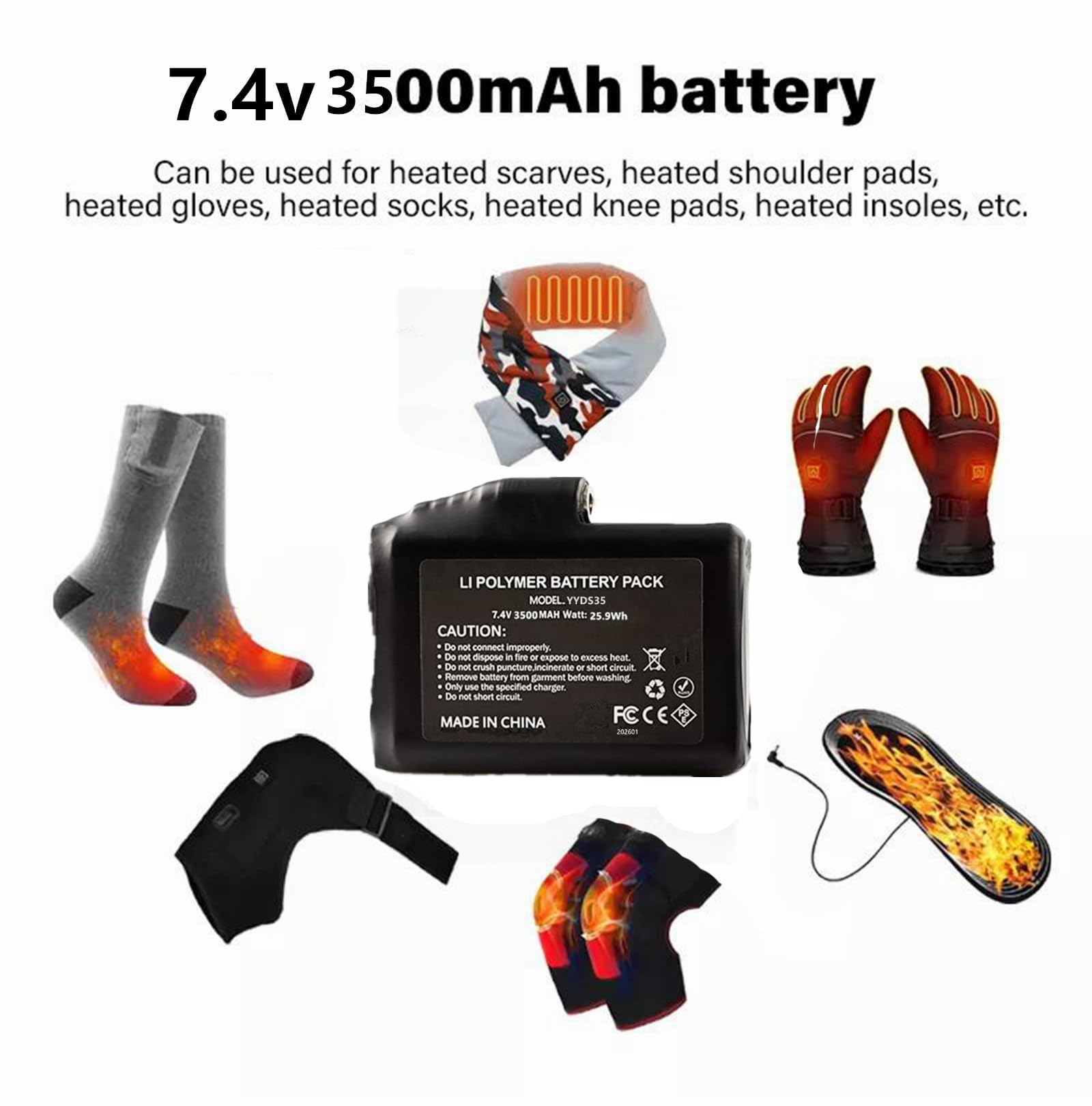 Batterie ricaricabili ai polimeri di litio da 7,4 V, 2200 mAh/3500 mAh/5000 mAh, per guanti riscaldati a batteria, guanti e calzini riscaldati (3500 mAh)