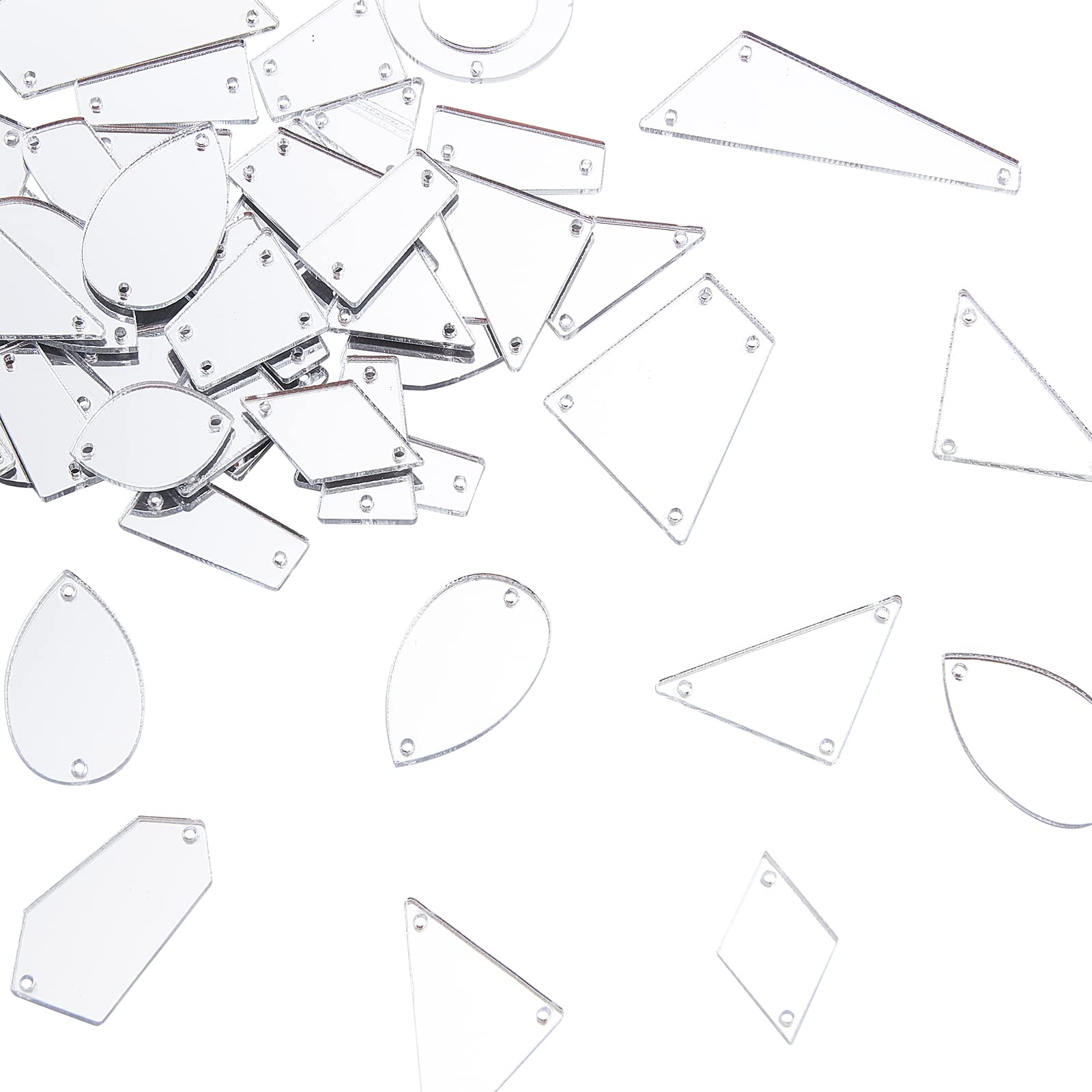 PandaHall 50 x Irregular Irregular Rhinestone Sewing Mirrors with Holes for Costume Evening Dresses, Wedding Dress Decoration, Clear