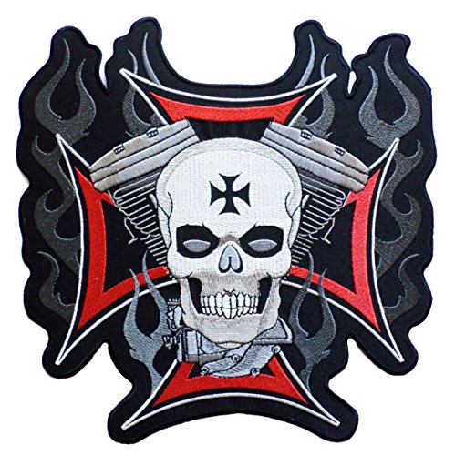 Backpatche Croix Malte Skull Patche dorsal thermocollant NagaPatches brodé grande taille