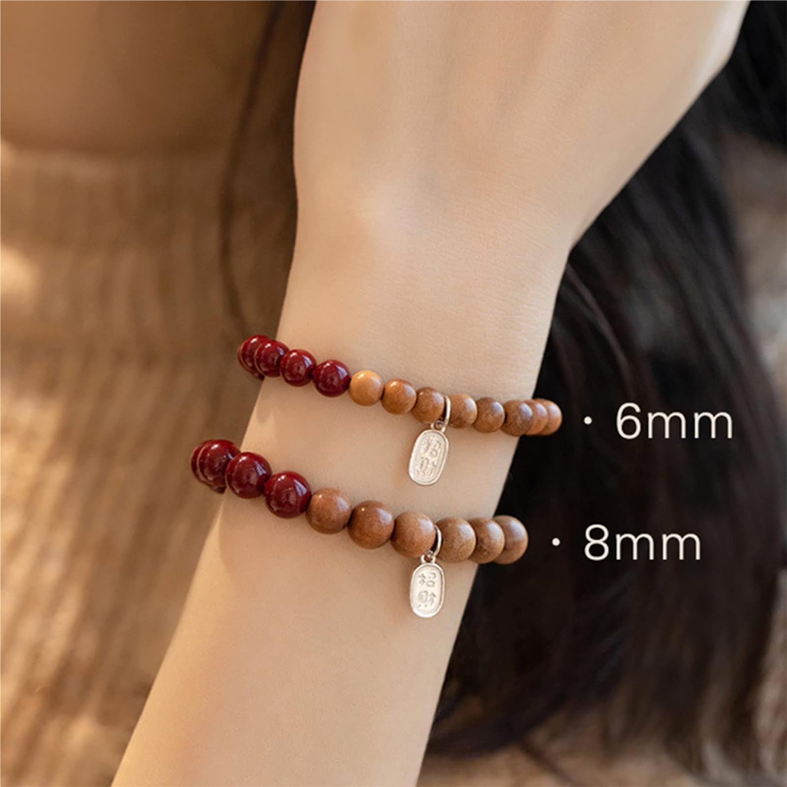 Pulsera de madera de cinabrio natural para mujer, amuleto de buena suerte Feng Shui, joyería de cuarzo de cristal Reiki para prosperidad