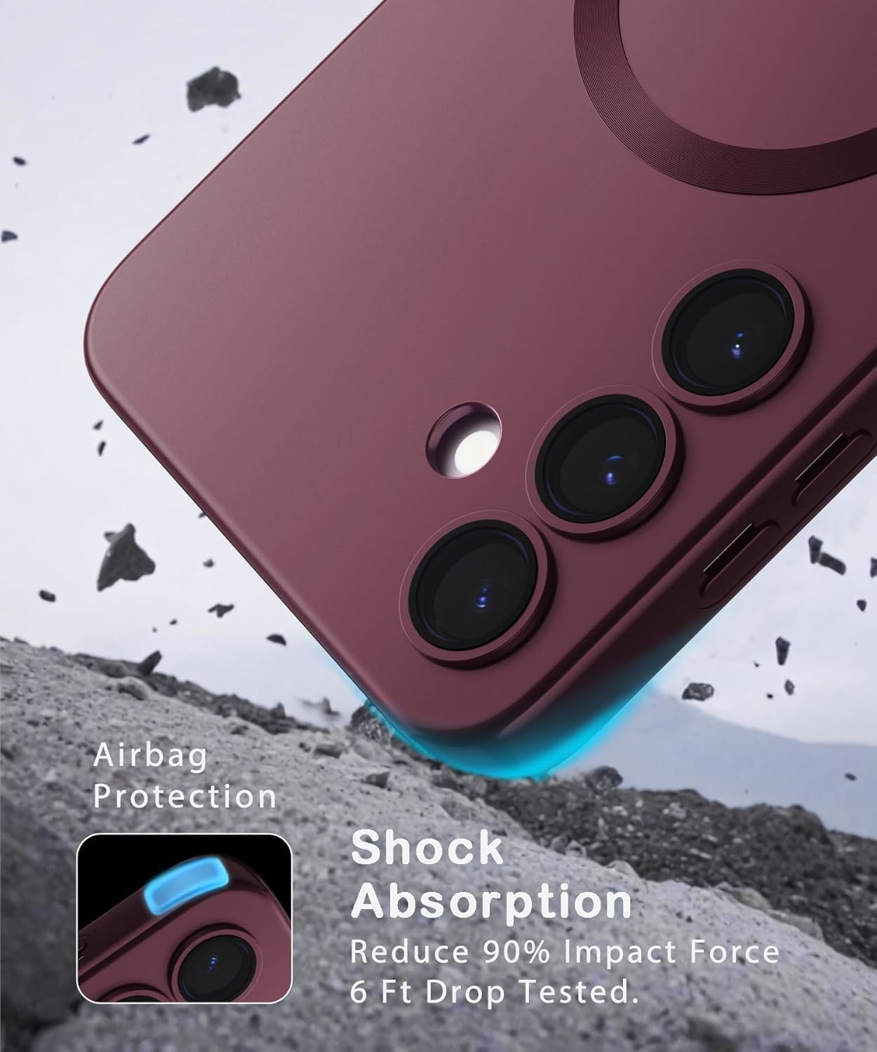 DIZORO Samsung A35 5g Case, Compatible with Mag Safe Back Cover, Matte Luxury Metallic Luster Flexible TPU Wireless Charging Shockproof Case with Camera Protector Lens (Wine Red) — Amazon image 3