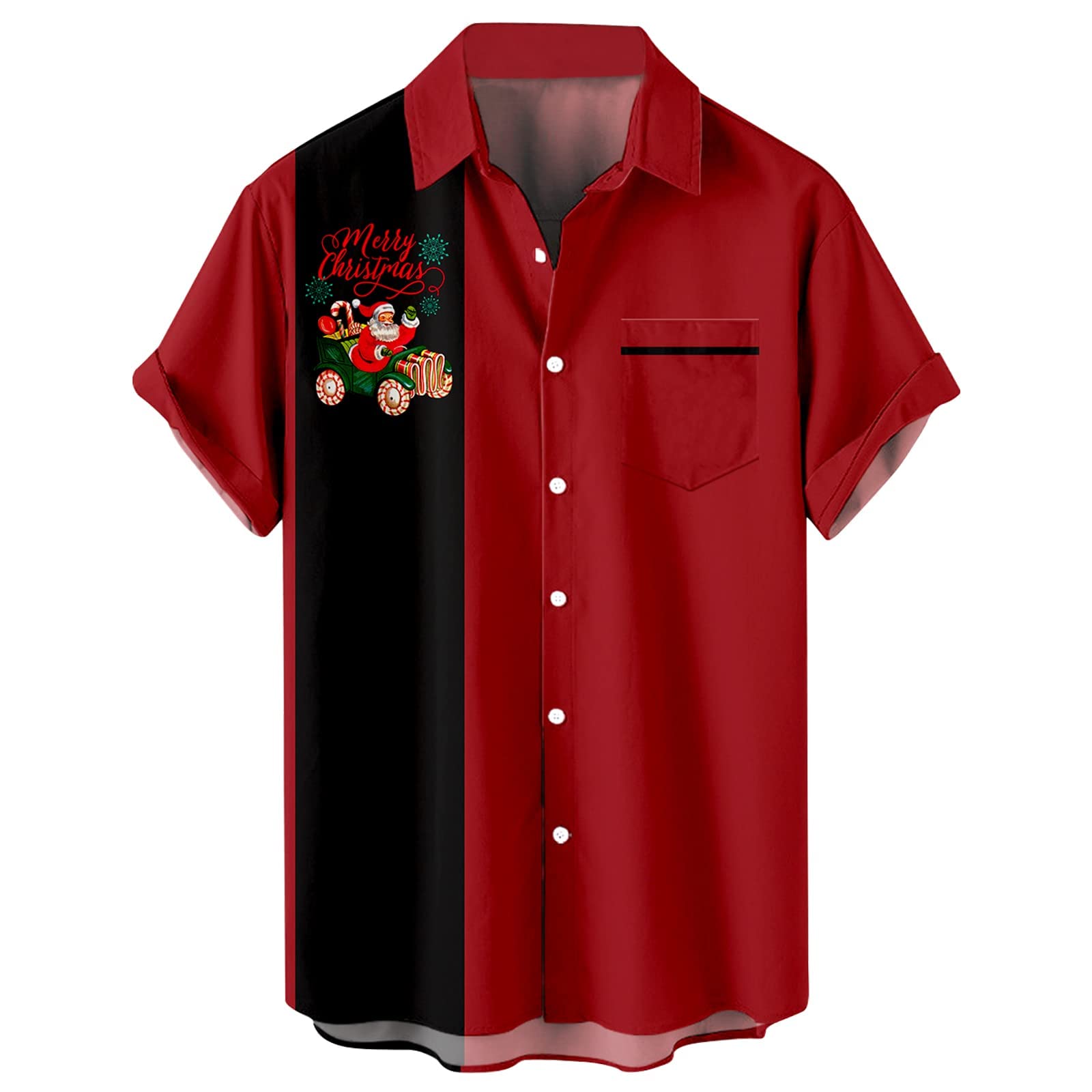 CICEYETMen's Christmas Shirt Short Sleeve Button Down Hawaiian Shirt Xmas Print Santa Shirt Casual Bowling Holiday Beach Shirts Tops