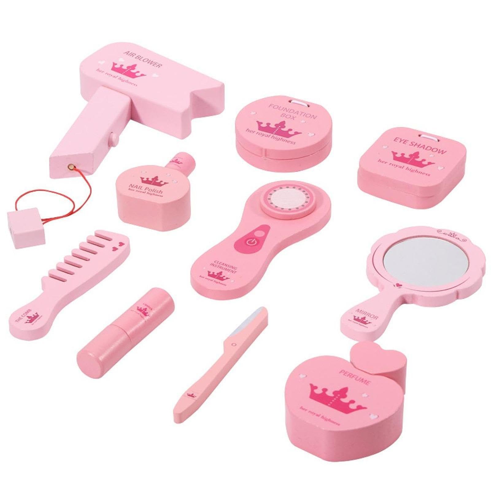 Kit Trucco Finto Bambina 10 Pezzi, Giocattolo Trucco in Legno e Stoffa, Portatile per Gioco di Ruolo