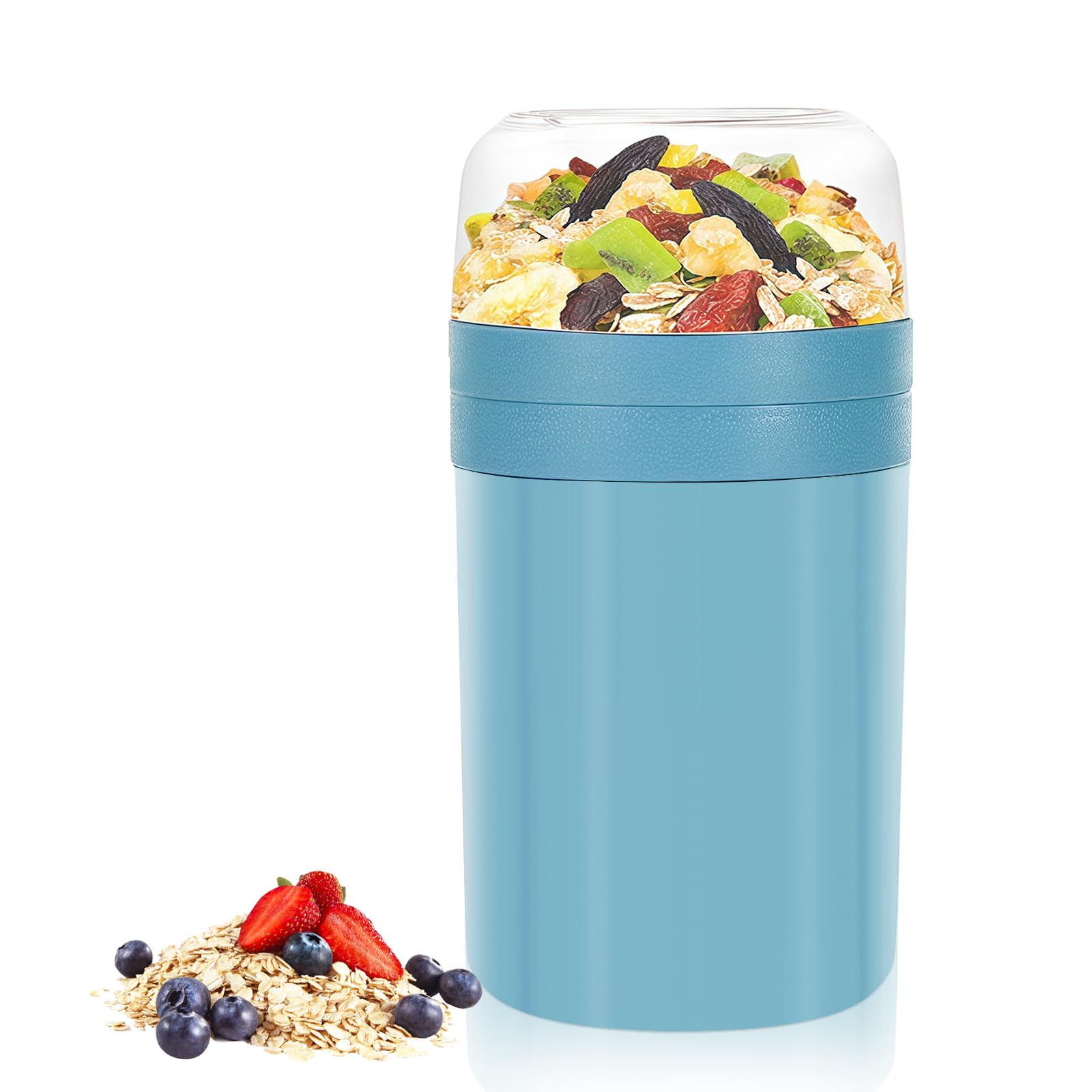 Zikenis 2 in1 Tazza Yogurt to Go,Tazze Cereali 520ML+250ML,Tazza per cereali to go per bambini,Tazza di cereali portatile,Bicchiere per yogurt a doppio strato,per la scuola (Blu)