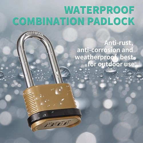 Miniatura 4 de Cerradura de combinación resistente, cerradura combinada de 4 dígitos con grillete largo, candado de combinación resistente a la intemperie para uso