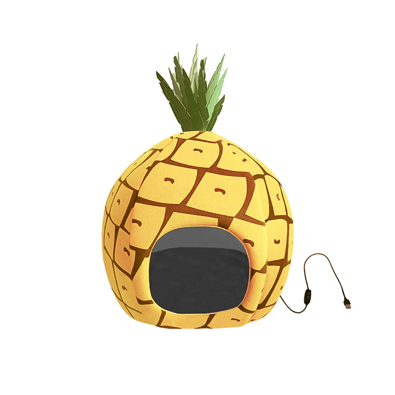 Heated Cat Bed Indoor USB Pineapple House Heated Cat House Cotton Fleece Cats Pet Tent Warm Cats Cave Covered Dog Bed Outdoor Dog Enclosures Fits