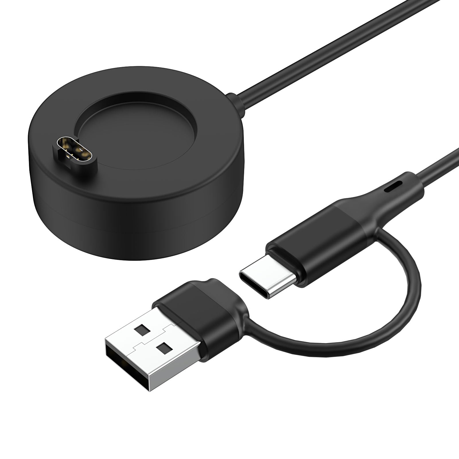 MoKo 2 in 1 Garmin Watch Charger, USB-C Charger Cable Compatible with Garmin Vivoactive 6/5, Fenix 8/7/6/5, Forerunner 970/570/965/265/255/165, Instinct, Venu 4/3s, 3.3 ft/1m Charging Code, Black
