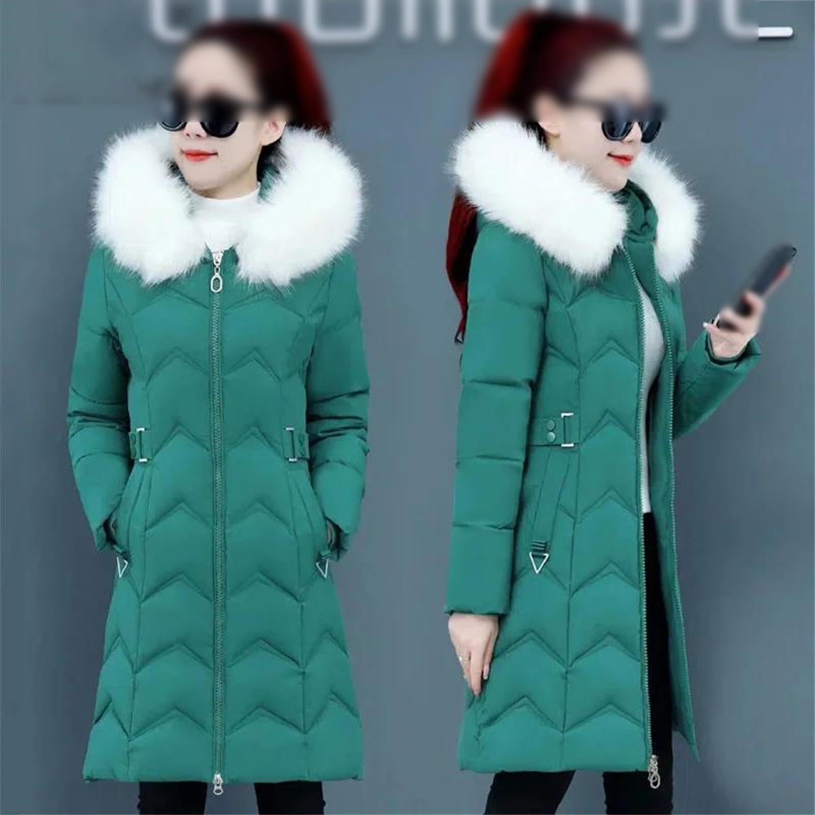 Piumino Con Cappuccio Con Collo In Pelliccia Sintetica, Vestibilità Slim E Alla Moda, Parka Invernale, Giacca In Cotone, Giacca A Vento Lunga Calda Come La Neve