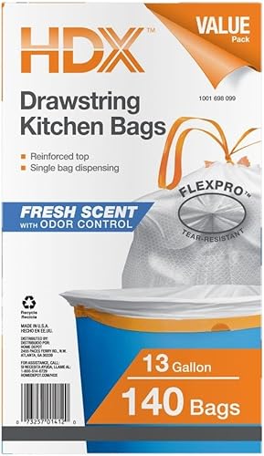 HDX Flexpro - Bolsa de cocina de 13 galones con aroma fresco (140 unidades)