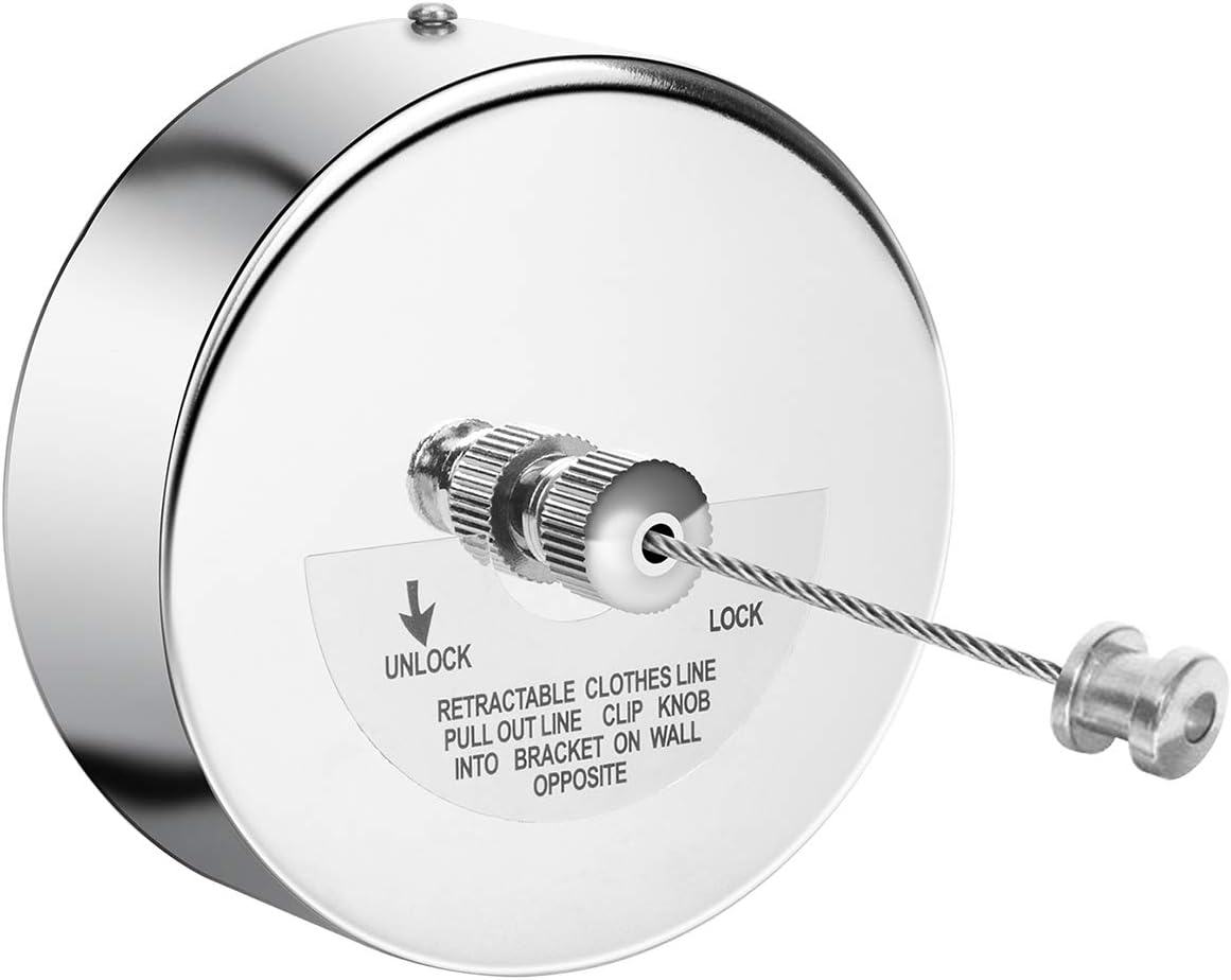 MANGZ Retractable Clothesline 304 Stainless Steel Heavy Duty, 12.5 Feets, Adjustable Stainless Steel Rope String Clothes Line for Drying in Hotel, Bathroom, Laundry,Outdoor and Indoor Wall Mounted