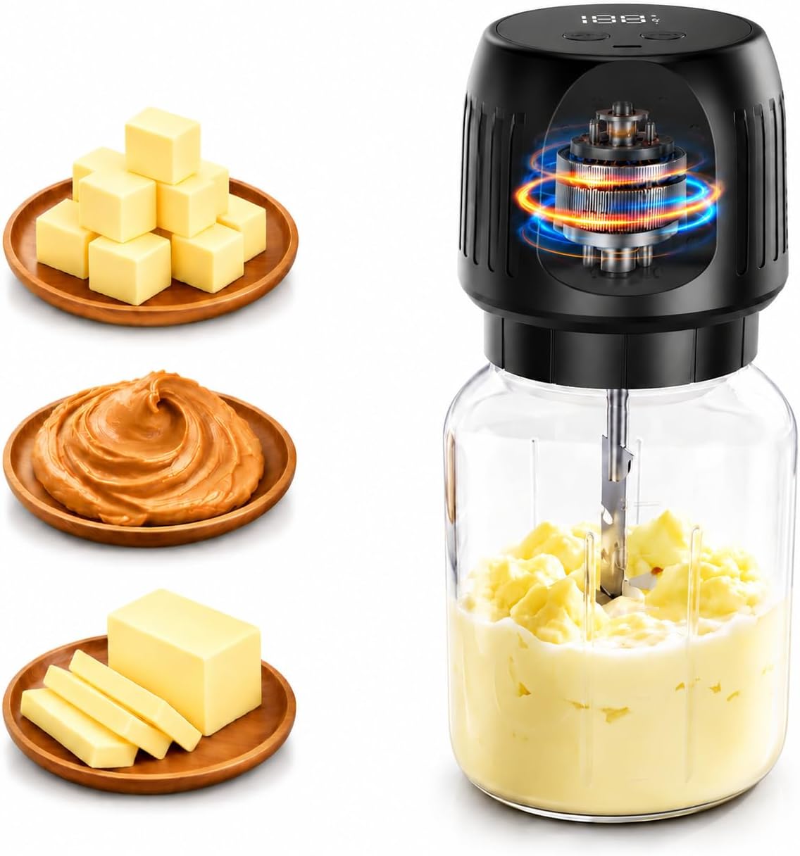 Electric Butter Maker, One-Touch Butter Churner with 34oz Glass Jar