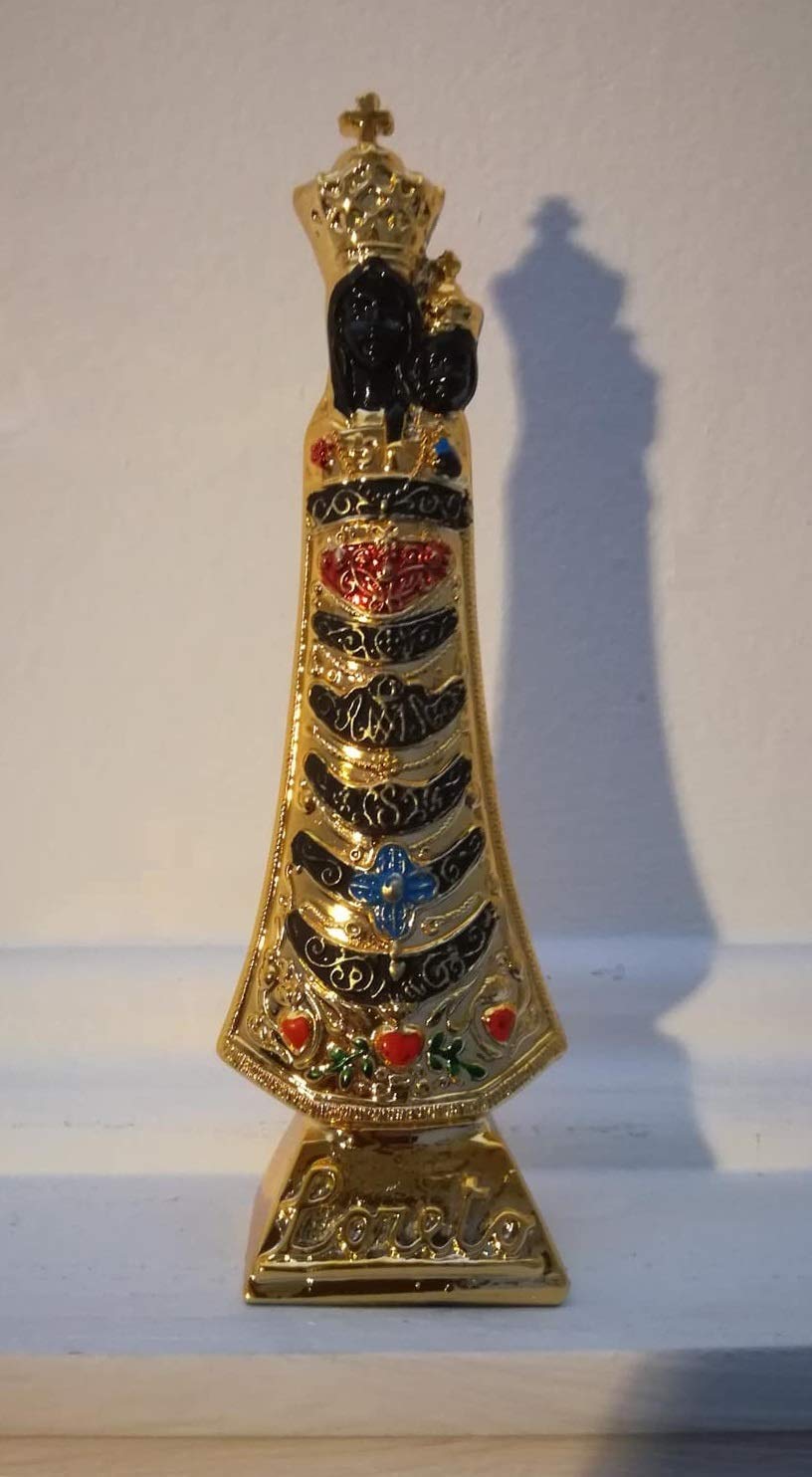 Eurofusioni Statua Madonna di Loreto Dorata e Dipinta a Mano – Madonna Nera con Bambino - H 16 cm