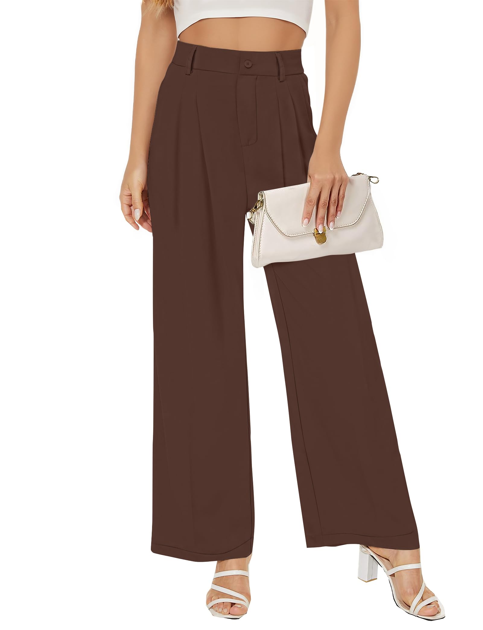 Buauty Straight Wide Leg Dress Pants for Women Black Coffee