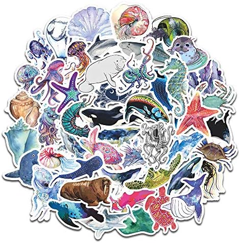 Ocean Stickers for Water Bottles, Cute Stickers for Laptop Phone Skateboard Luggage Helmet Guitar Bike Car, Cool and Trendy Waterproof Vinyl Decal for Teen and Girls (Marine Life)