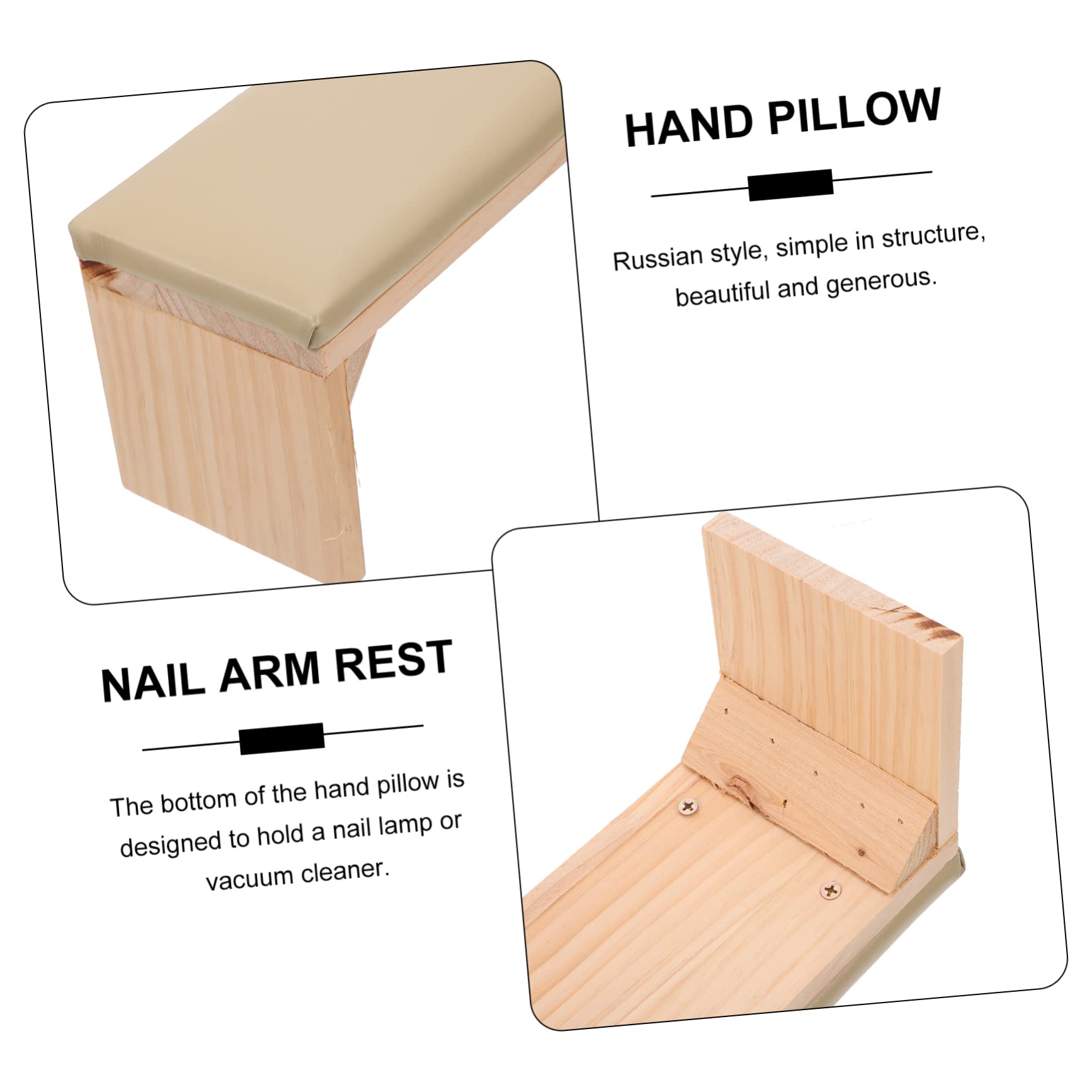 Healeved Poggiamano per Mani Stabili in Legno e Pelle Beige per Manicure Cuscino Pratico per Nail Salon e Allenamento Unghie