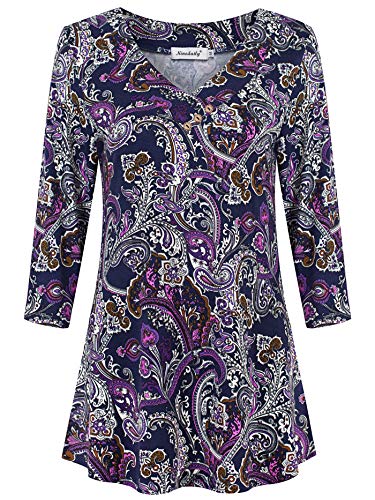 Ninedaily Tunics for Women, Ladies Tops Elegant Sexy V Neck Long Sleeve Fashion Design Plus Size Clothing 3/4 Sleeve Summer Tops 2020 Blouses and Tops for Work Loose Tunic Dress Purple,XXL
