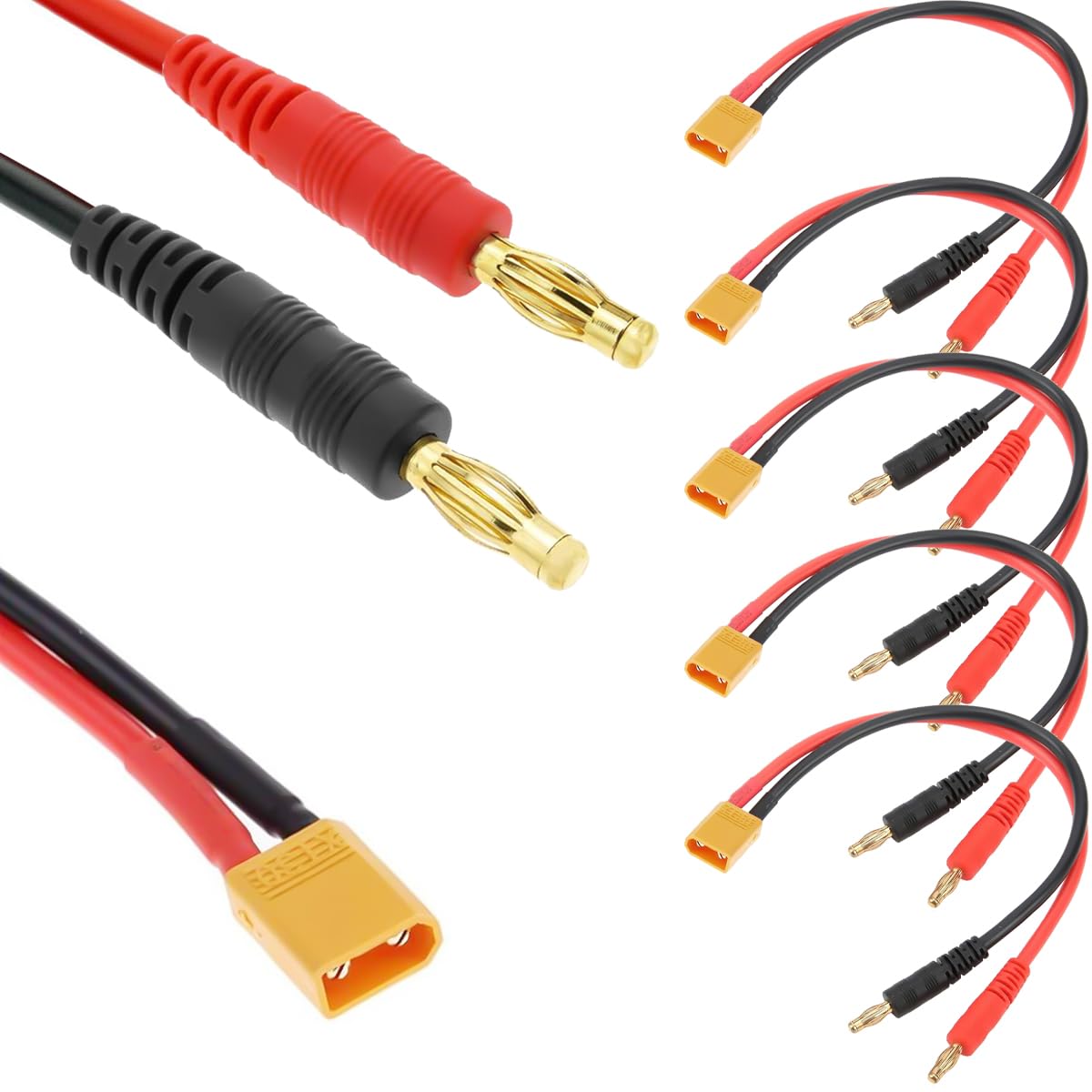 EatPitaya 2pcs XT30 Male Plug to 4mm,4.0MM Bullet Connector Banana Plug with 150mm 14AWG Silicon Cable,RC Battery Charging Cable for RC Lipo Battery FPV Drone