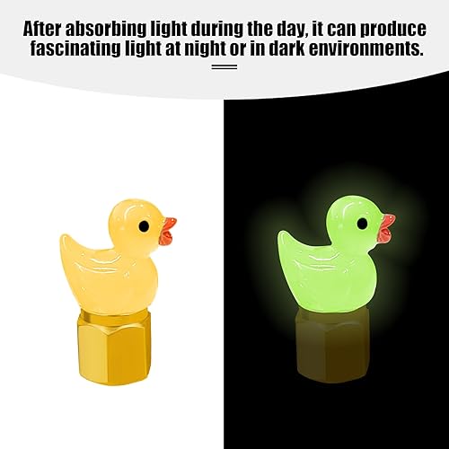 Miniatura 4 de Tapón de vástago de válvula de neumático, 4 piezas que brilla en la oscuridad, lindo tapón de válvula de neumático de patito, universal para