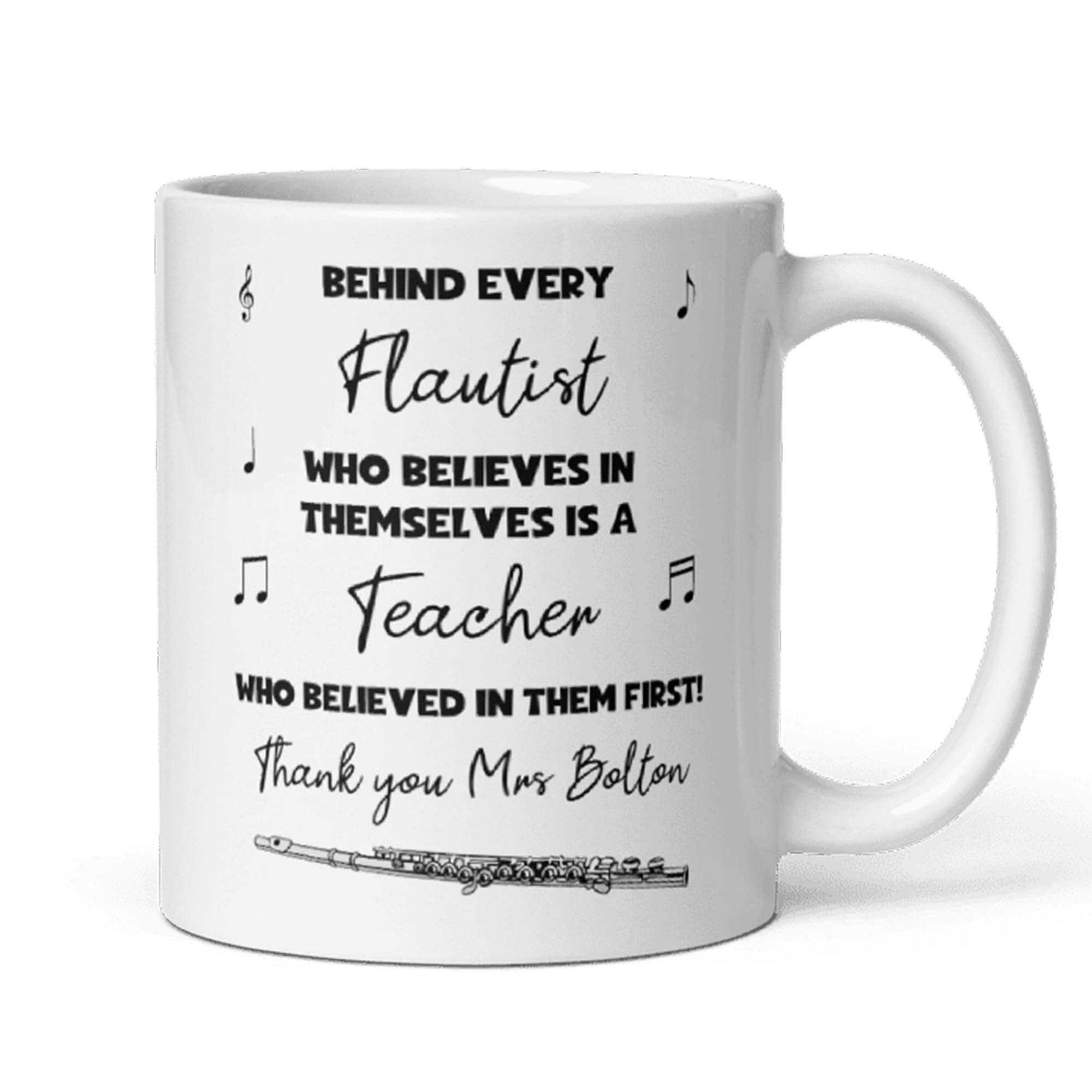 Confidently Quirky - Personalised Thank You Flute Teacher White Mug, End of Year Thank You, from Music Student Gift, Flute Teacher Christmas