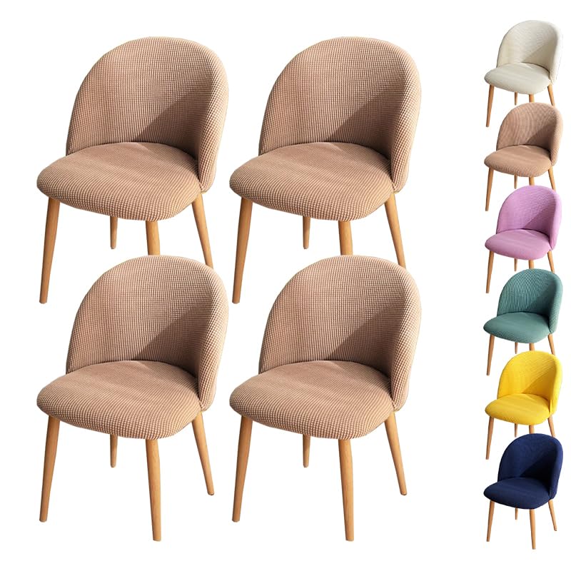 Funda para Silla de Comedor con Respaldo Curvo Funda para Silla Redonda A Cuadros Funda Protectora para Taburete Redondo Funda Protectora para Silla de Comedor Color Caqui 4 Piezas