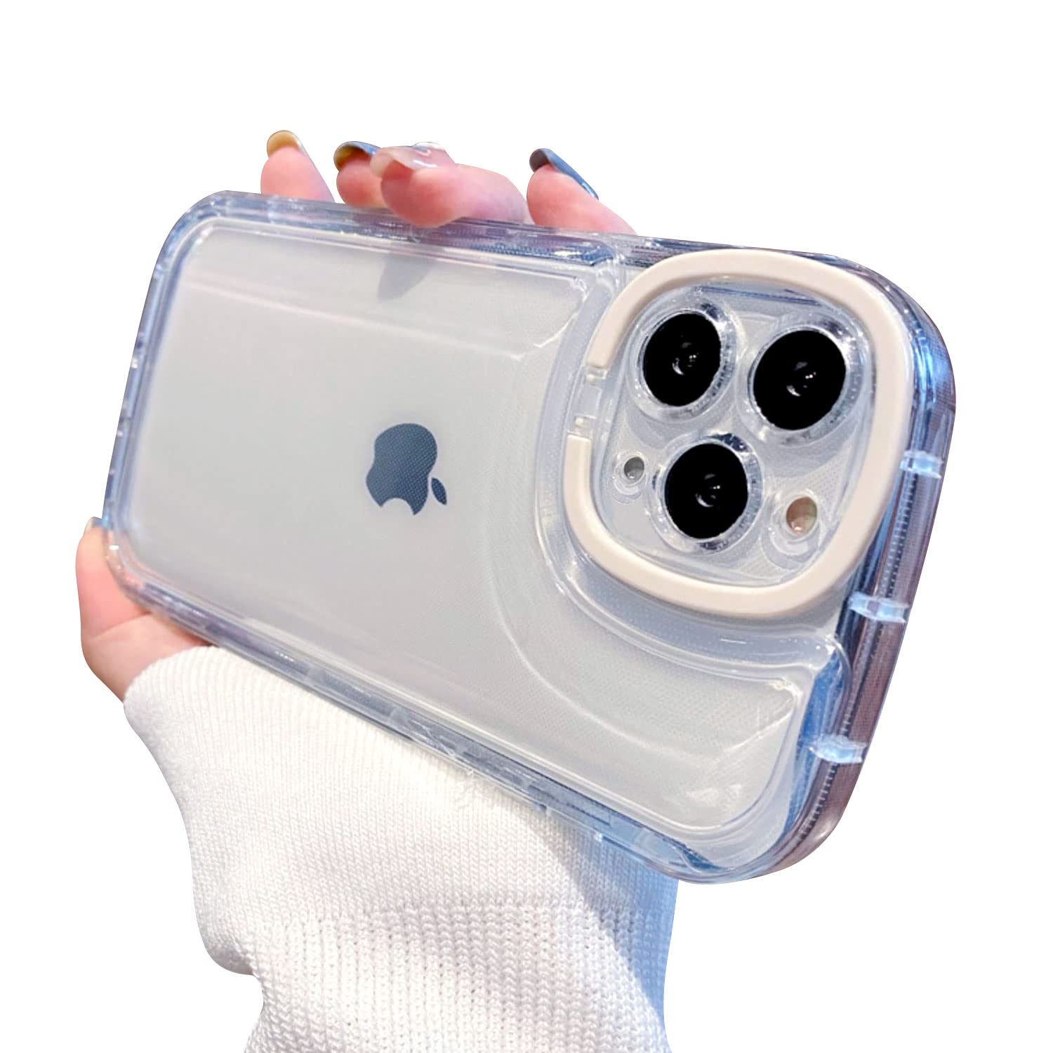 Ownest Compatible with iPhone 11 Pro Max Case with Clear Kickstand Creative Protective Design Case with Camera Holder for TPU Slim Shockproof Cool Phone Case for iPhone 11 Pro Max-White