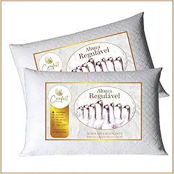 Kit 2 Travesseiros 20 cm Altura Confortável Regulável Macio, 100 Fibra Siliconada Premium, Hipoalergênico, Anti-Alérgico,