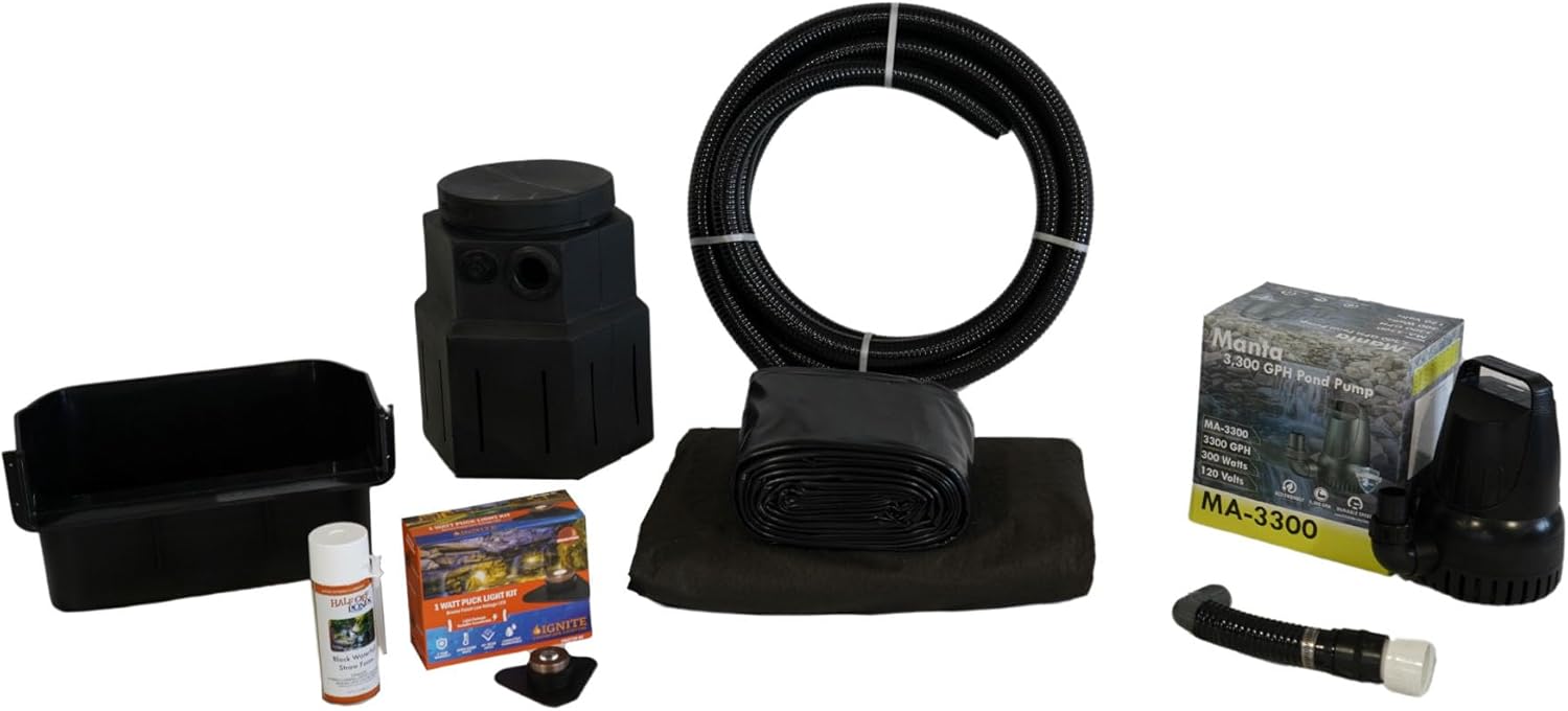 HALF OFF PONDS Complete 3300 Pond Free Waterfall Kit with MatrixBlox, with 10 ft by 15 ft EPDM Liner and 3,300 GPH Manta Series Submersible Pump - PSHB2