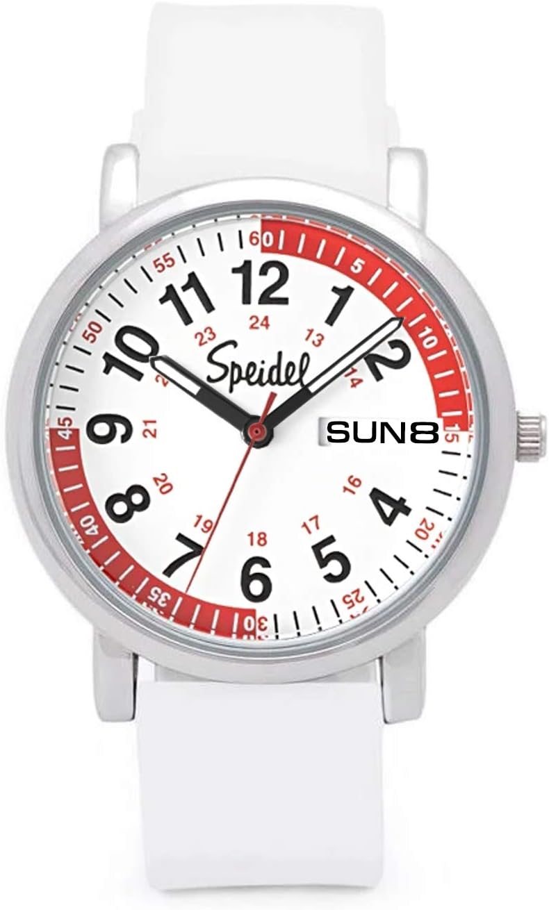 Speidel Scrub Watch™ Pulsometer 30 V2 Pulse Shade Quadrants Medical Professionals Students Men Women Unisex Easy Read Dial Military Time Second Hand Silicone Band Water Resistant-White