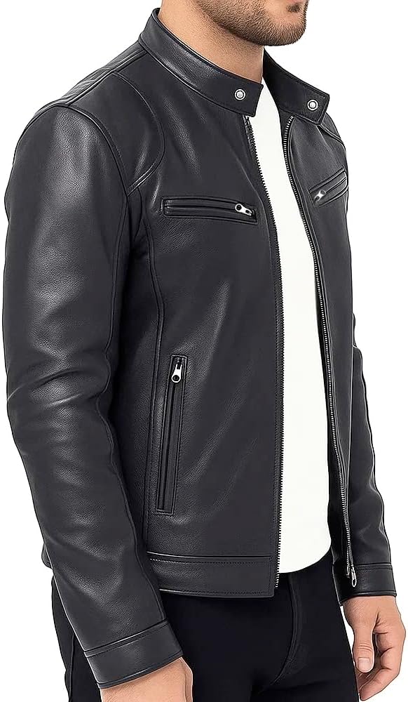 Men's Real Leather Jacket Biker Motorcycle Cafe Racer Vintage Retro Bomber Winter Black Genuine Leather Jacket