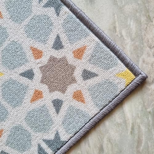 Image of Matz&More Tiles Star Floor Mat | 40x60 CM | Blue Pastel | Nylon Tufted Gel Baking Anti-Slip | Doormat for Home Entrance, Kitchen & Bedroom