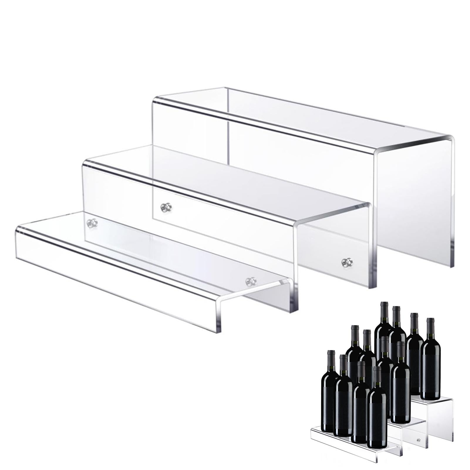 Liquor Bottles, 3-Tier Acrylic Liquor Display Stand, Liquor Bottle Riser Shelf, Wine Bottle Display Rack For Home Bar, Acrylic Liquor Bottle Stand, Tiered Wine Bottle Organizer, Home Bar Liquor Shelf