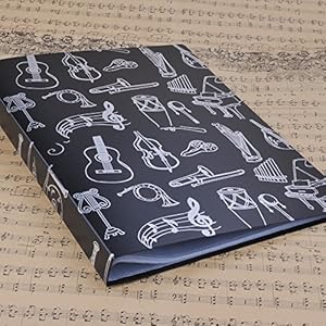 Music Sheet File Paper Storage Folder Documents Holder Blank Sheet Files Plastic A4 Size 40 Pockets (Music Instrument Black)