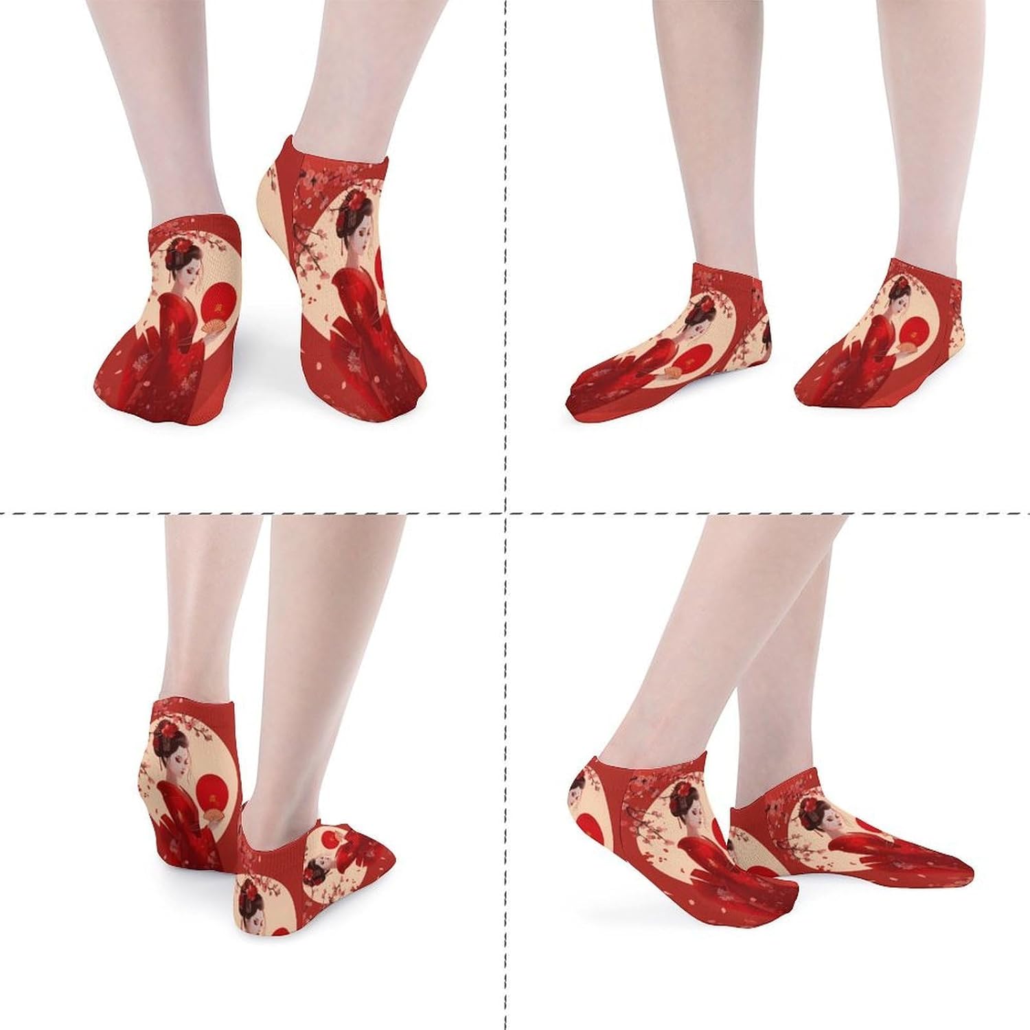 Japanese Geisha Ankle Socks for Men Women Low Cut Crew Sock Casual Sports Clothing