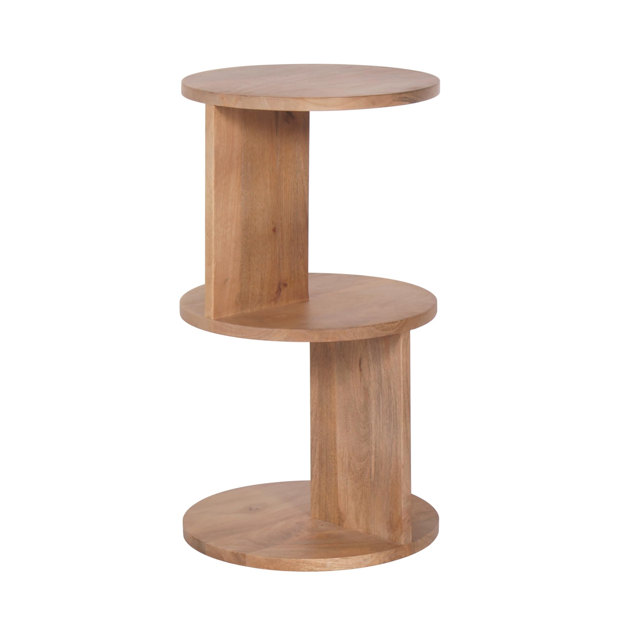 solid wood side table for living room | 3 tier round wooden end table with open shelves | accent table for sofa, bedroom & lounge
