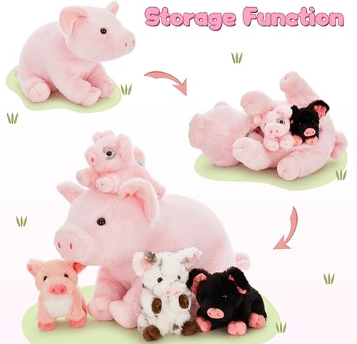 Vista 63 de Juego de 7 juguetes de peluche de dragón verde gigante de 21.7 pulgadas, animal de peluche con 4 bebés y 2 huevos, dinosaurios de peluche para niños