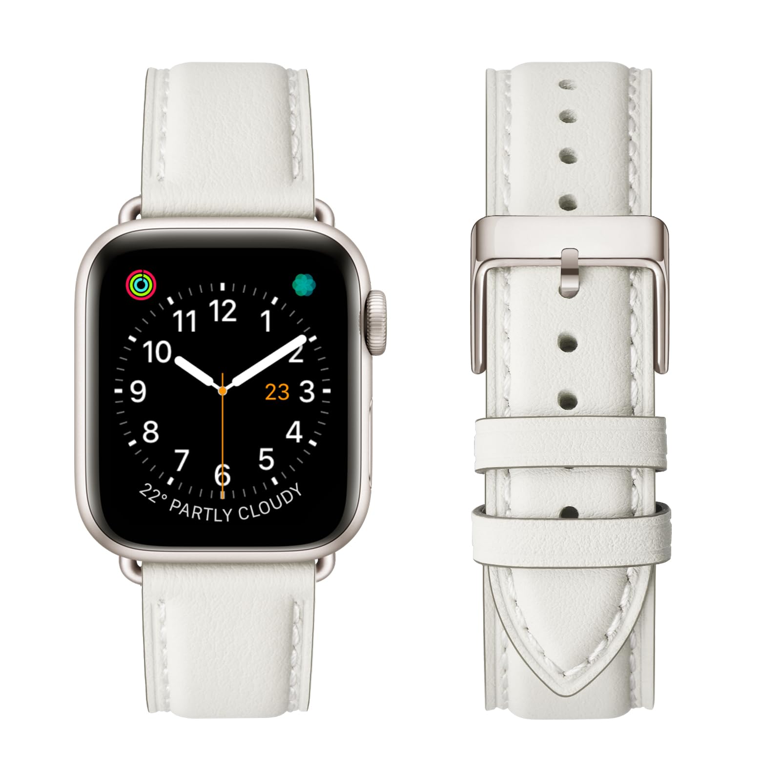 Photo 1 of OMIU Square Bands Compatible with Apple Watch Band 38mm 40mm 41mm 42mm 44mm 45mm 49mm, Genuine Leather Wristband Starp for iWatch SE Series 9 8 7 6 5 4 3 2 1 Ultra for Women Men (Ivory