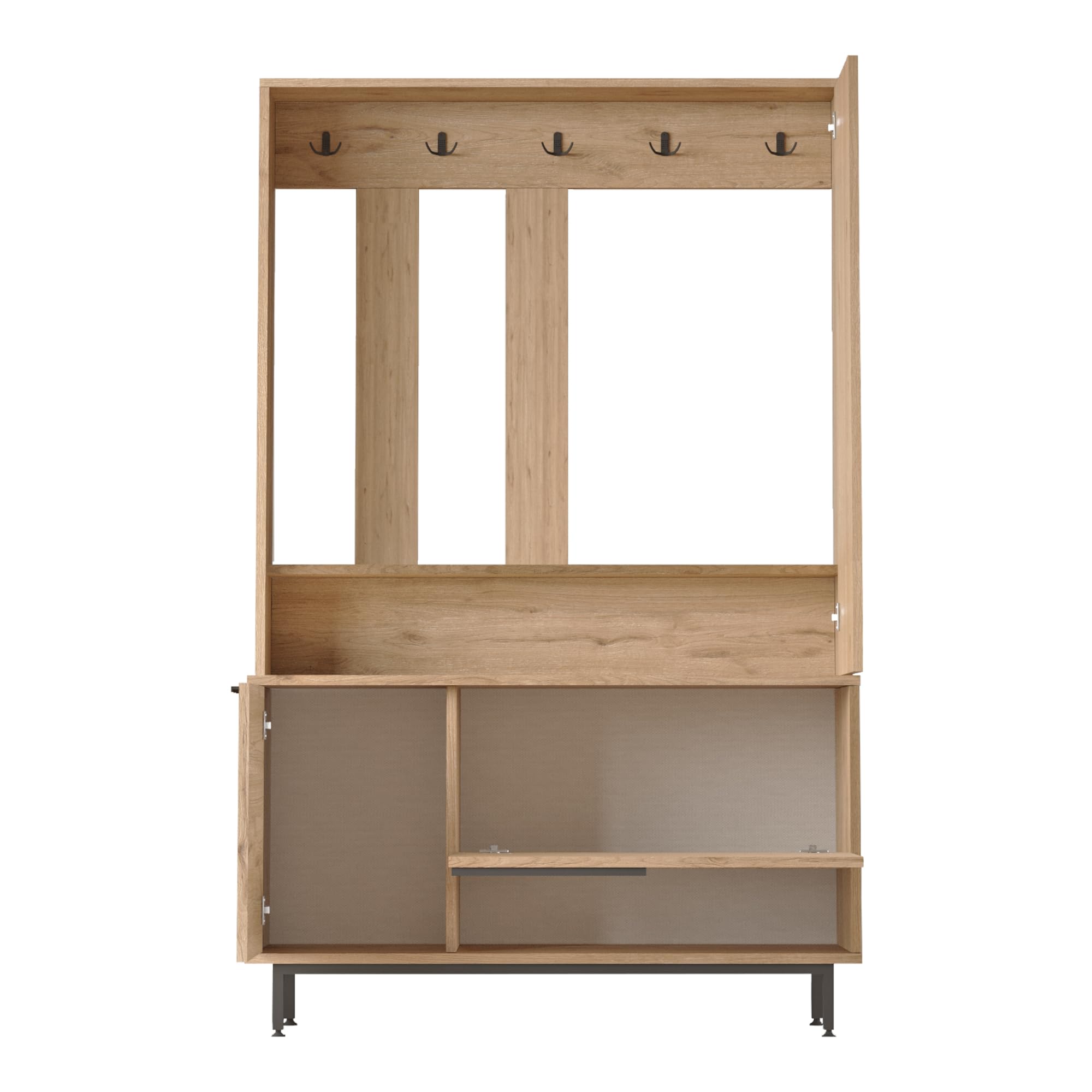 [en.casa] Mobile Appendiabiti da Ingresso con Anta Specchiata Armadio Guardaroba Semiaperto Ganci Appendini Scomparti Chiusi Aperti 178 x 112 x 35,5 cm - Effetto Rovere