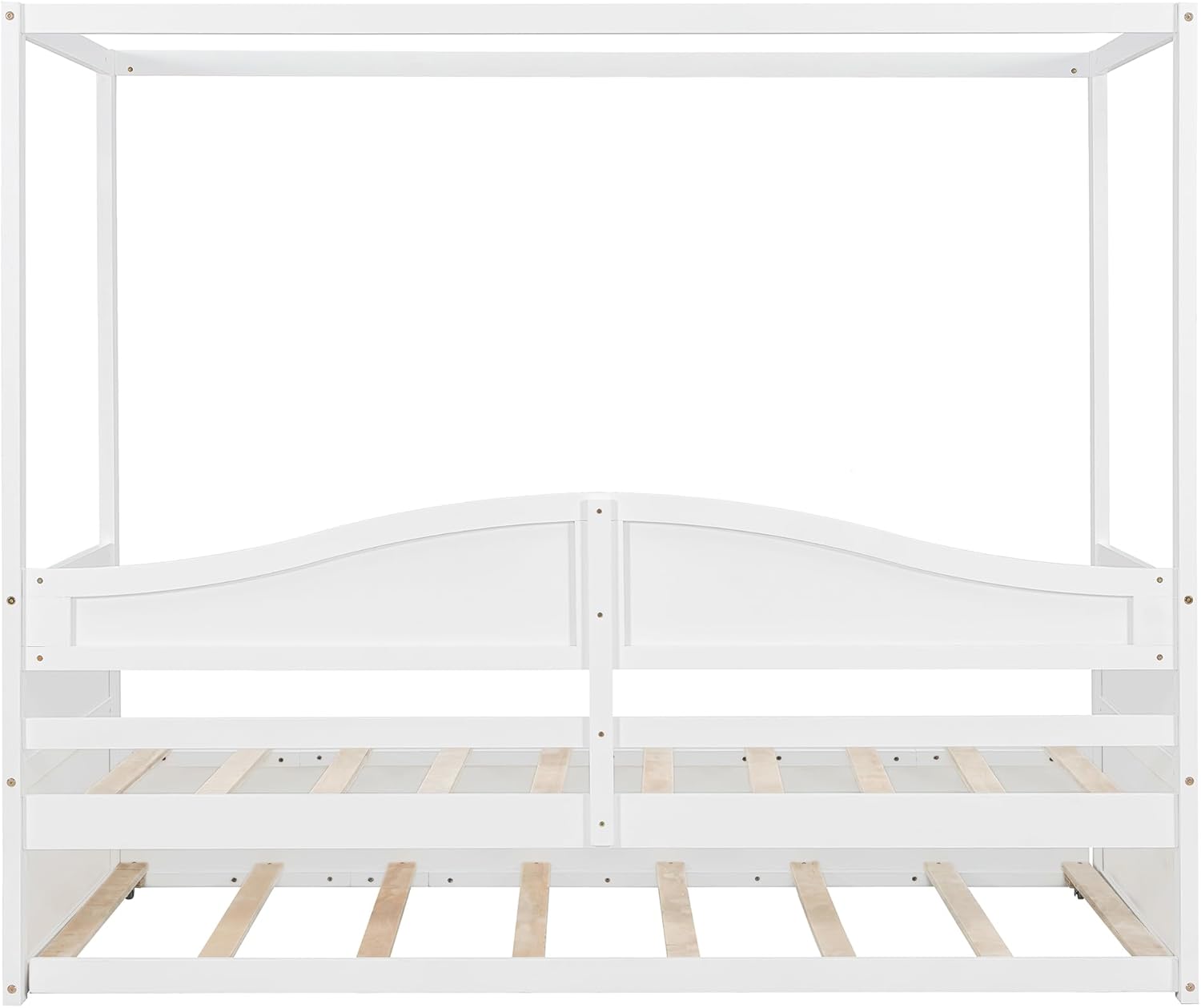 Harper & Bright Designs Twin Size Canopy Bed Frame with Trundle, Canopy Daybed with Wood Slats, No Box Spring Needed, White