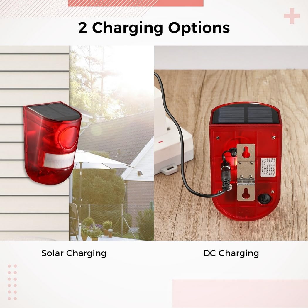 Luz de sirena de seguridad impermeable al aire última intervensión, luces de alarma solares con detector de movimiento, 3 piezas, 6 luces LED rojas intermitentes y sirena de 129 Db, 4 modos de luz de