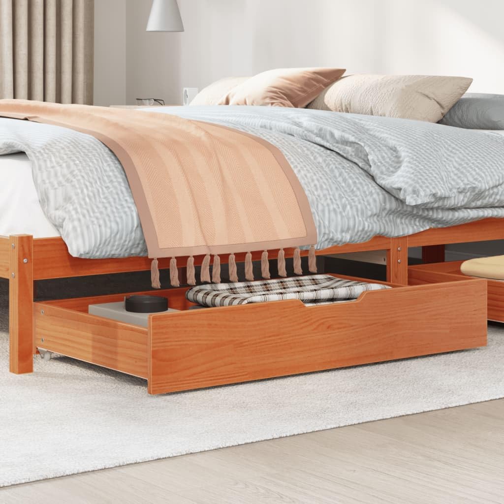 Cajones Debajo Cama con Ruedas 2 uds Madera Maciza Pino marrón, Caja Bajo Cama, Almacenamiento Ropa, Cajas Almacenaje Zapatos, Cajas para Ropa, Cajas De Almacenamiento - 850922