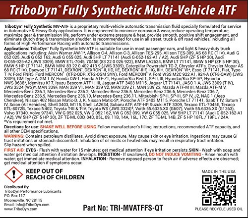 TriboDyn Full Synthetic Multi-Vehicle ATF Automatic Transmission Fluid - 1 US Gallon - Thumbnail 7