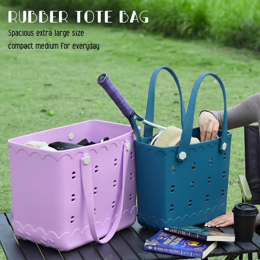 Armerssi Rubber Tote Bag for Women Large Rubber Beach Bag Waterproof Washable Handbag Durable EVA Tote Beach Swimming Travel