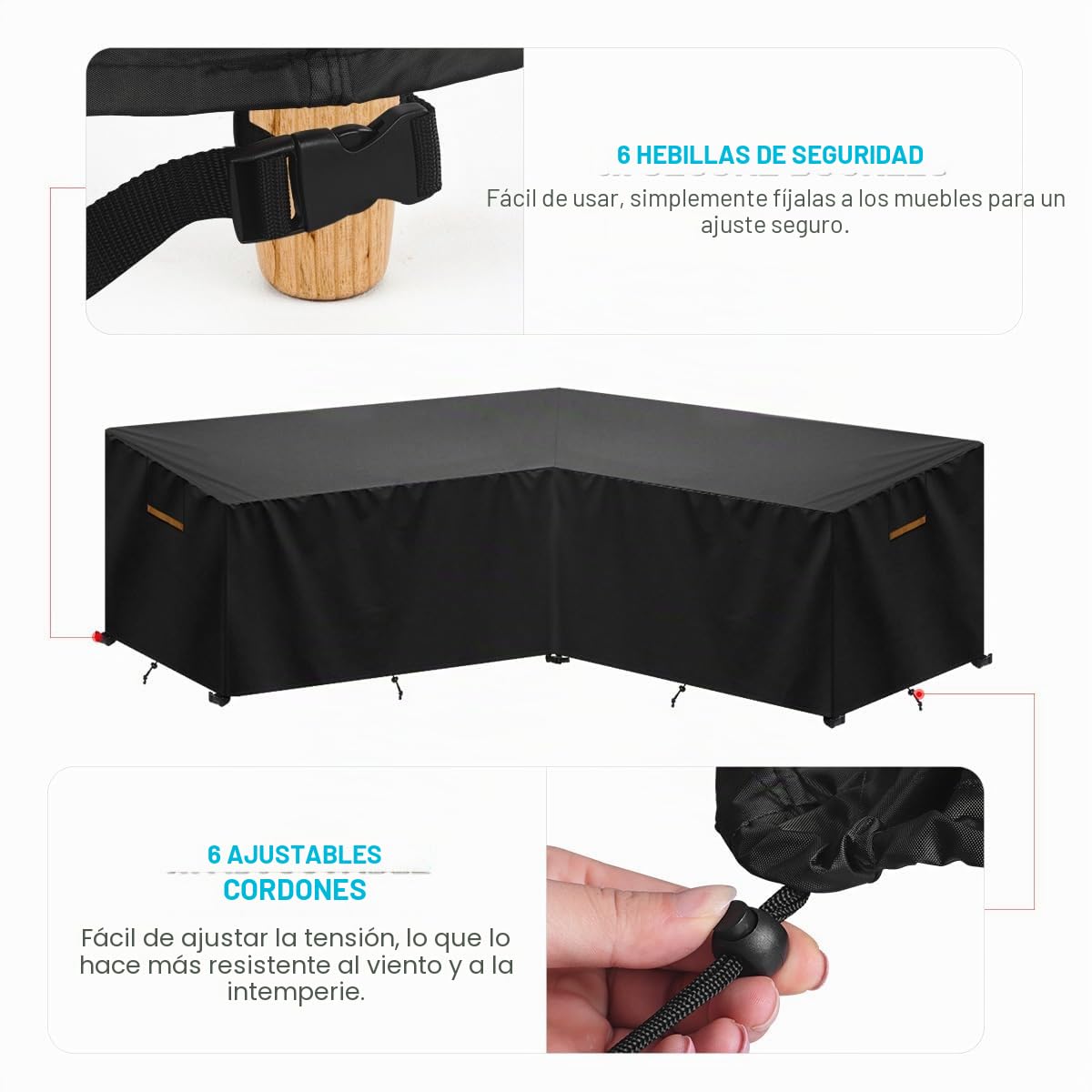 Cubierta de Muebles en Forma de L, Funda para Muebles de Jardin Sofá Esquinero, Funda Muebles Exterior, Impermeable Anti-UV Funda Protectora para Sofa de Jardin, 216x216x85/80cm