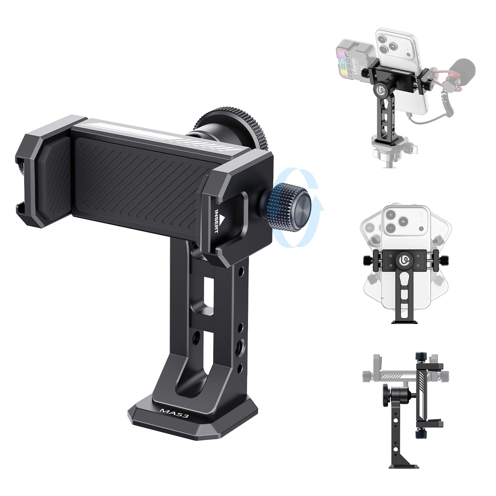 ULANZI MA53 Soporte para Teléfono Móvil Trípode Adaptador con Arca Swiss y Uka, rotación de 360°, Adaptador de Trípode con 1/4"|3/8" Hole para Smartphones Grabación de vídeo Livestreaming