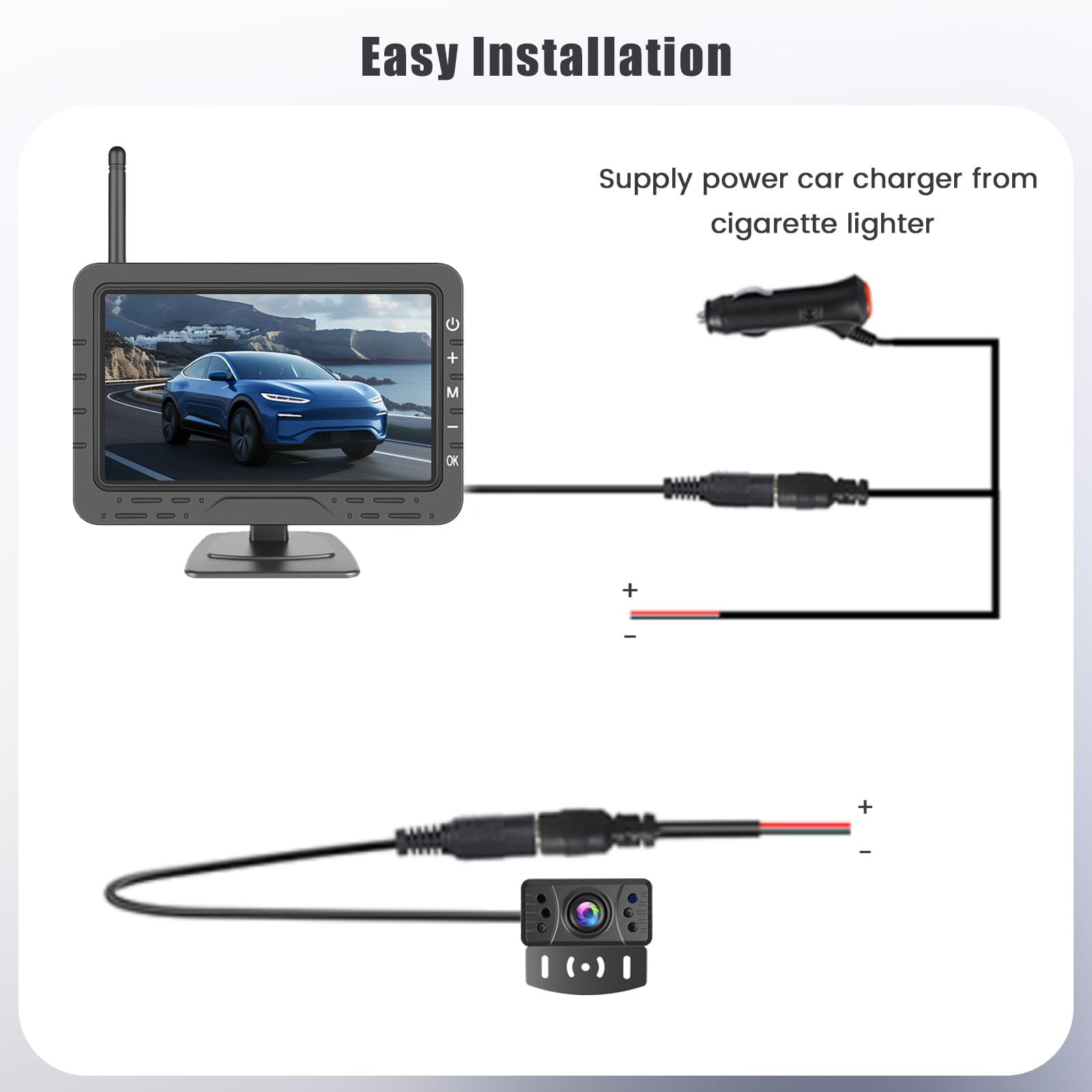 Hikity Kit Telecamera Retromarcia Wireless Schermo 4,3" TN IP68 | Supporto Targa, IR Visione Notturna, per Camion, Furgoni, Camper, 12-24V