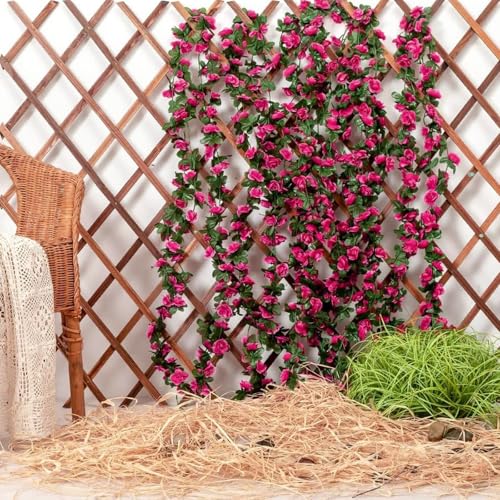 Image of TIED RIBBONS Pack of 2 Artificial Flower Vine Garland Creeper 69 Small Rose (183 cm) Garland for Decoration Wall Door Hanging Home Decor Balcony Indoor Office Ganesh Chaturthi Decorative Items (Pink)