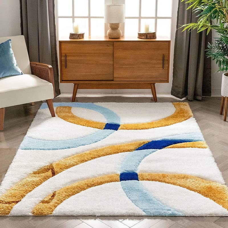 Image of Shaggy Carpet for Living Room 12X18 FEET Fluffy Plush Area Rug, Thick Fur Floor Carpet Modern Cozy Rug for Home Decor, Kids Room Bedside Hall, Durable Comfortable Shaggy Rug (Green;Yellow;Ivory)