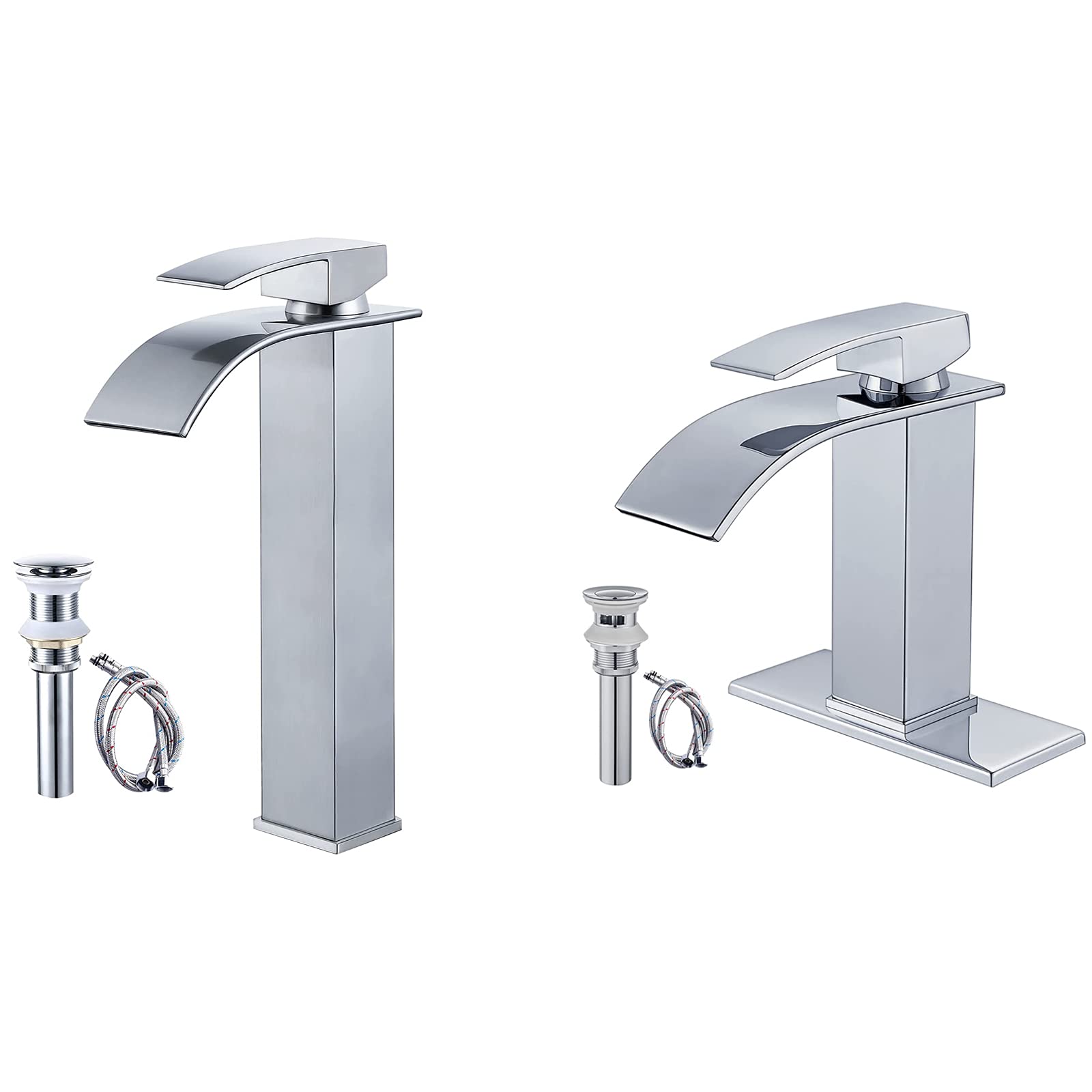 Hcfyauis Women's Waterfall Spout Bathroom Sink Faucet Polish Chrome Single Handle 1 Hole Deck Mount Matching With Polish Chrome Waterfall Bathroom Bowl Vessl Sink Tall Faucet Single Handle Single Hole