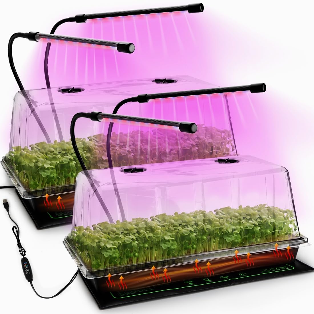 2-Pack 1020 Seed Starter Trays with Heat Mat and Clip-On Grow Light | 7.3" High Dome, Adjustable Gooseneck Light, for Seed Starting & Plant Propagation, 3 Light Modes, 5 Brightness, 6/9/12H Timer-image-26