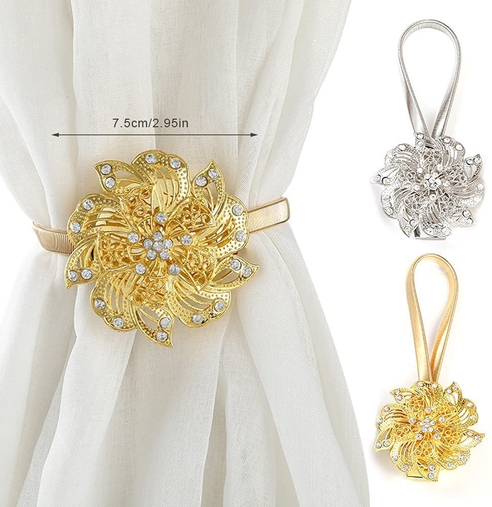 Boucle de Rideau magnétique Clip de Rideau Boucle de Cordon Boucle de Cadre de Rideau sans percer des Trous Boucle de Rideau Fleur Boucle de Rideau (Couleur : Doré) (Doré)